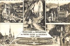 CPA Centenaire des Appartions de Notre Dame de Lourdes 1858 1958 La Basilique la Grotte Miraculeuse 