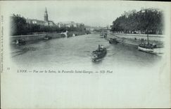 CPA Lyon Vue sur la Saone la Passerelle Saint Georges Bateau