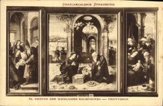 CPA Gemaldegalerie Strasbourg Meister der Weiblichen Halbfiguren Triptychon 
