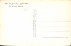 CPA Menton Alpes Mmes Le Massif des Alpes vu du Cap Martin 