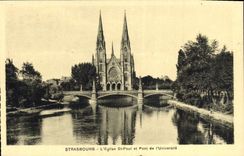 CPA Strasbourg l'Eglise St Paul et Pont de l'Universite 
