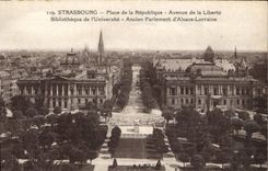CPA Strasbourg Place de la Repubique Avenue de la Liberte Bibliotheque de l'Universite Ancien Parlem