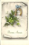 CPA Bonne Annee Fleurs Fer a cheval