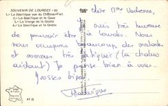 CPA Souvenir de Lourdes la Basilique vue du Chateau Fort la Basilique et le Gave la Vierge de la Gro