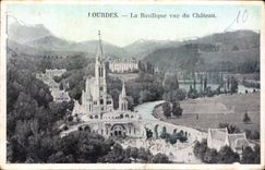 CPA Lourdes la Basilique vue du Chateau 