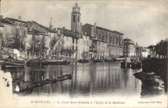 CPA Martigues Le Canal Saint Sebastien et l'Eglise de la Madeleine Bateaux de peche