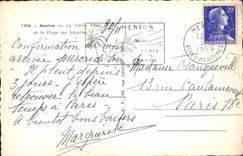 CPA Menton la vieille Ville et la Plage des Sablettes Bateaux