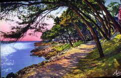 CPA Menton A M Cap Martin Promenade au bord de Mer 