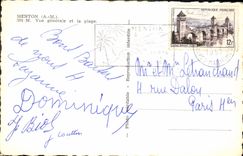 CPA Menton A M Vue generale et la Plage 