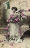 CPA Souvenir Fleuri Femme Fleurs