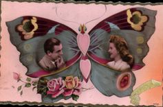 CPA Femme Papillon