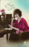 CPA Bonne Fete Femme Telephone