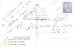 CPA Souvenir de Lourdes La Basilique vue du Chateau Fort La Basilique et le Gave La Vierge de la Gro