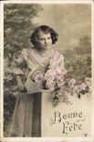 CPA Bonne Fete Femme Fleurs