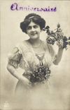 CPA Anniversaire Femme Fleurs