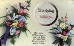 CPA Birthday Wishes Fleurs