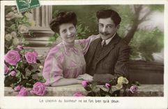 CPA Le chemin du bonheur ne sa fait bien qu a deux Femme