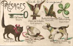 CPA Presages Chien Chat Papillon