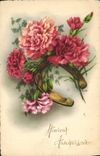 CPA Heureux Anniversaire Fleurs Fer a cheval