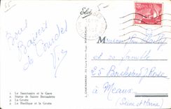 CPA Lourdes La Sanctuaire et le Gave Statue de Saint Bernadette la Grotte la Basilique et la Grotte 