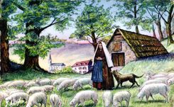 CPA Lourdes Bernadette a Bartres Gardant les moutons 