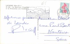 CPA Lourdes Htes Pyr la Basilique Illuminee et la Procession aux Flambeaux 