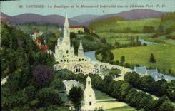 CPA Lourdes la Basilique et le monument interallie vus de chateau Fort 