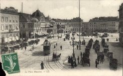 CPA Nice La Place Massena Tramway