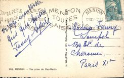 CPA Menton Vue prise du Cap Martin 