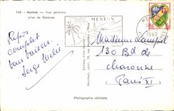 CPA Menton Vue generale prise de Garavan 