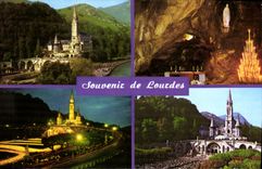 CPA Lourdes Hautes Pyrenees La Basilique et le Pont La Grotte La Procession aux Flambeaux La Basiliq