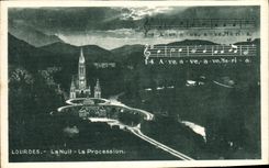 CPA Lourdes La Nuit La Procession 
