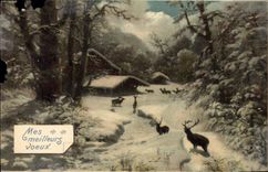 CPA Mes Meilleurs Voeux Cerf Biche