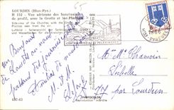 CPA Lourdes Htes Pyr Vue Aerienne des Sanctuares de Profil avec la Grotte et les Piscine 