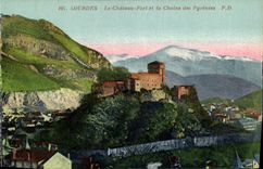 CPA Lourdes La Chateu Fort et la Chaine des Pyrenees 