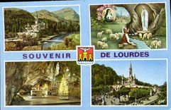 CPA Lourdes L'Apparition la Basilique et la Grotte 