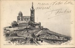 CPA Marseille Basilique de Notre Dame de la Garde vue prise de la Passerelle de  l'ascenseur