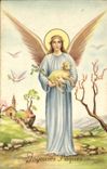 CPA Joyeuses Paques Ange Agneau