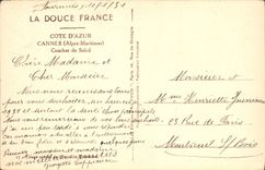 CPA La Douce France Cote d'Azur Cannes Alpes Maritimes Coucher de Soleil 