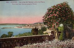 CPA Menton Vue prise de Garavan entre les Fleurs 