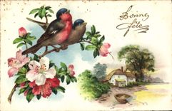 CPA Bonne Fete Fleurs Oiseaux