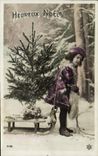 CPA Heureux Noel Enfant Luge