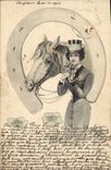 CPA Femme Cheval