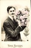 CPA Bons Baisers Homme Fleurs