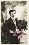 CPA Joyeux Anniversaire Homme Fleurs
