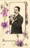 CPA Anniversaire Homme fleurs