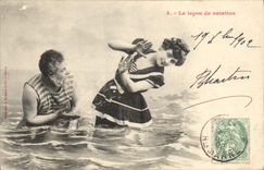 CPA La lecon de natation Femme