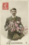 CPA Anniversaire Homme Fleurs