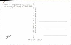 CPA Roquebrune Alpes Maritimes les Creneaux du Chateau a l'arriere plan la Principaute de Monaco