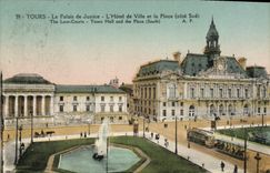 CPA Tours le Palais de Justice l'Hotel de Ville et la Place Cote Sud 
